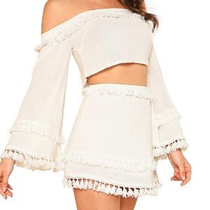 White two piece boho skirt and crop top